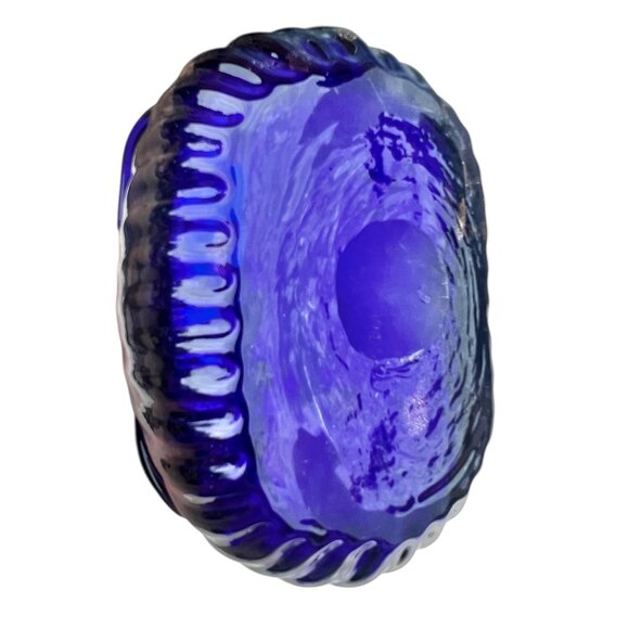 Murano Blown Glass Vase Basket Shape Cobalt Blue With Gold Sparkling Accents - Picture 14 of 15